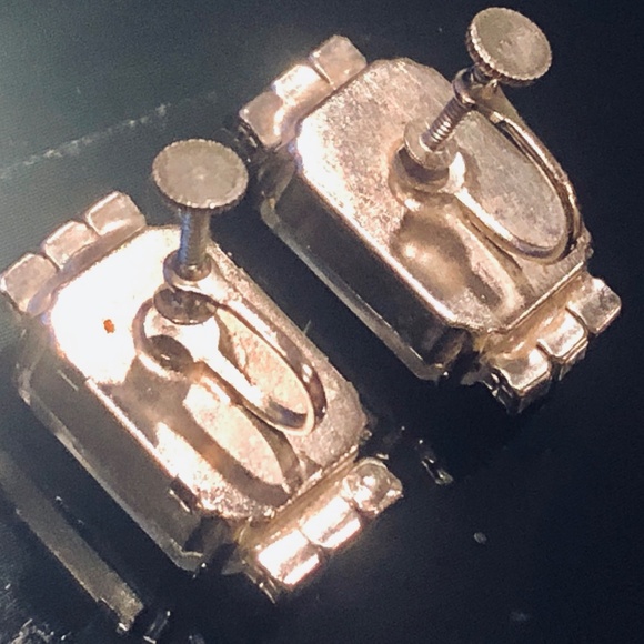 VTG 60s Ice Blue White Translucent/Rhinestone Flanked Silver Screw Back Earrings - Picture 7 of 8